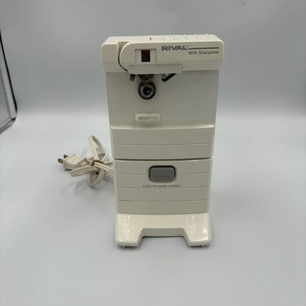 Rival Model 751 Adjustable Pop Up Can Opener w/ Knife Sharpener - White
